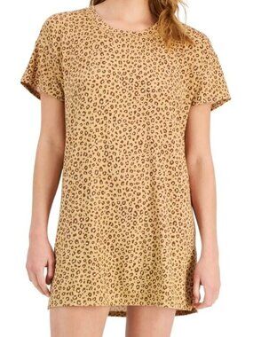 Jenni Women's Soft Short-Sleeve Sleepshirt, Brown Animal Print, XS